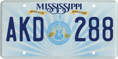 MS license plate AKD288