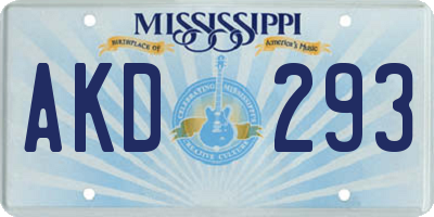 MS license plate AKD293
