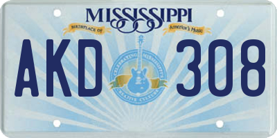 MS license plate AKD308