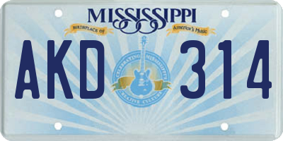 MS license plate AKD314