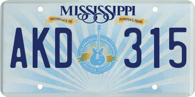 MS license plate AKD315