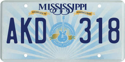 MS license plate AKD318
