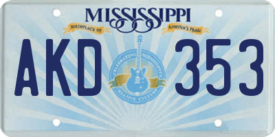 MS license plate AKD353