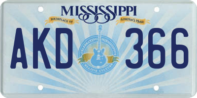 MS license plate AKD366