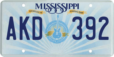 MS license plate AKD392