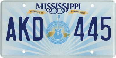 MS license plate AKD445