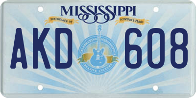MS license plate AKD608