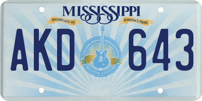MS license plate AKD643