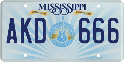 MS license plate AKD666