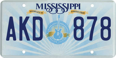 MS license plate AKD878