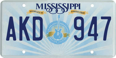 MS license plate AKD947
