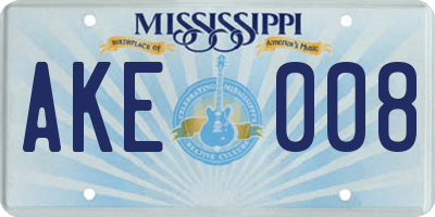 MS license plate AKE008