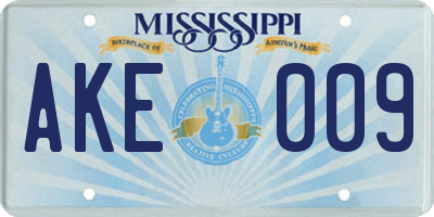 MS license plate AKE009