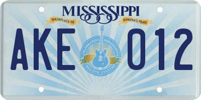 MS license plate AKE012