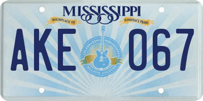 MS license plate AKE067