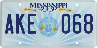 MS license plate AKE068