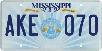 MS license plate AKE070