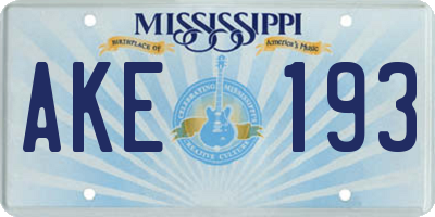 MS license plate AKE193