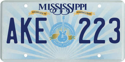 MS license plate AKE223