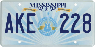 MS license plate AKE228