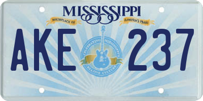 MS license plate AKE237
