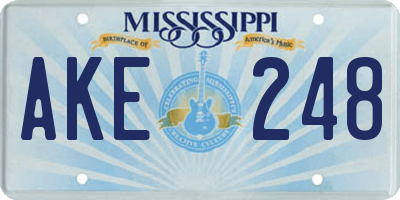 MS license plate AKE248