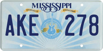 MS license plate AKE278