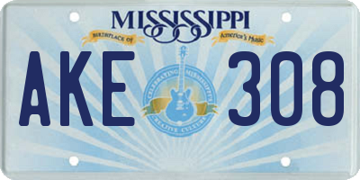 MS license plate AKE308