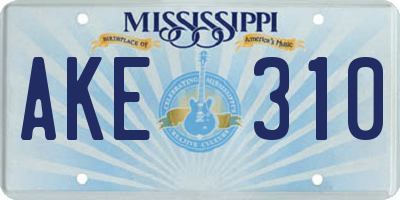 MS license plate AKE310