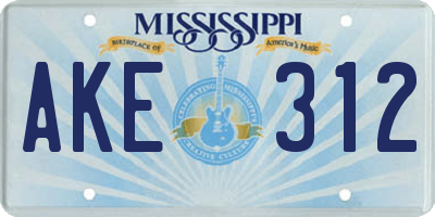 MS license plate AKE312