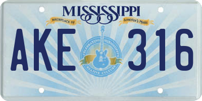 MS license plate AKE316