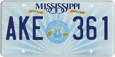 MS license plate AKE361