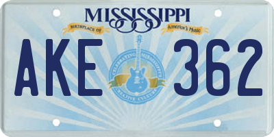 MS license plate AKE362