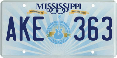 MS license plate AKE363