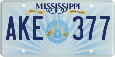 MS license plate AKE377