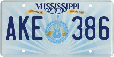 MS license plate AKE386