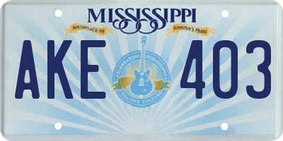 MS license plate AKE403