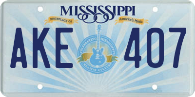 MS license plate AKE407
