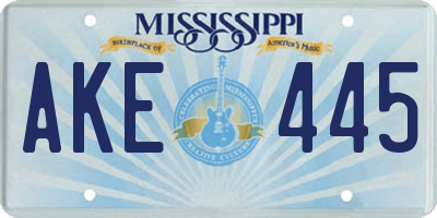MS license plate AKE445
