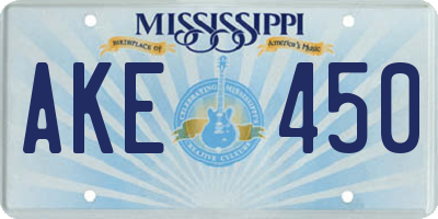 MS license plate AKE450