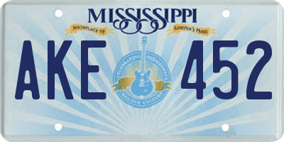 MS license plate AKE452