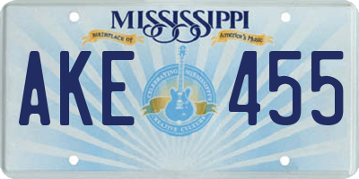 MS license plate AKE455