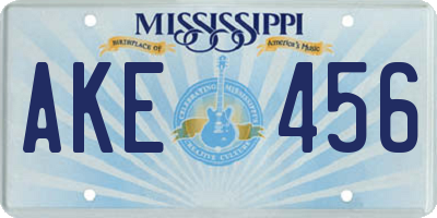 MS license plate AKE456