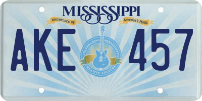 MS license plate AKE457