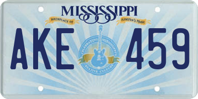 MS license plate AKE459