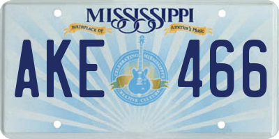 MS license plate AKE466