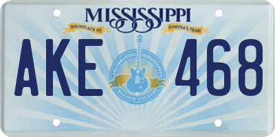 MS license plate AKE468