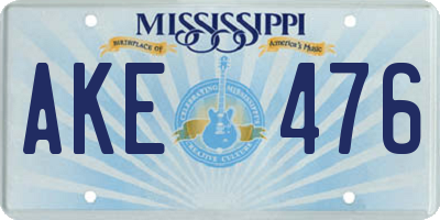 MS license plate AKE476