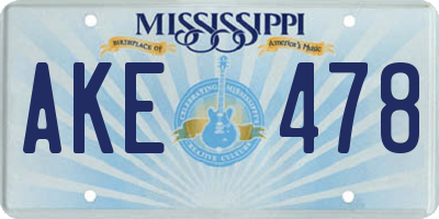MS license plate AKE478