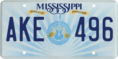 MS license plate AKE496